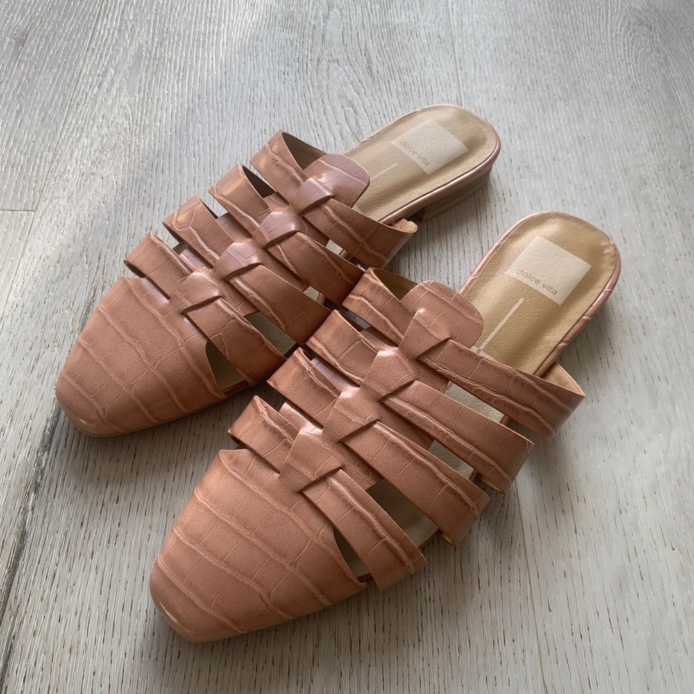 Dolce‎ Vita Women's Pela Woven Croc-Embossed Mule Flats Size 7.5